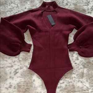 Lulus size Medium New with Tag Elegant Burgundy Knit Bodysuit